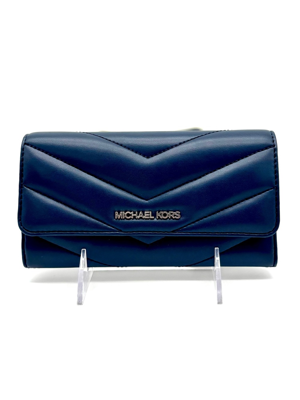Michael Kors Large Quilted Trifold Wallet Navy Blue
